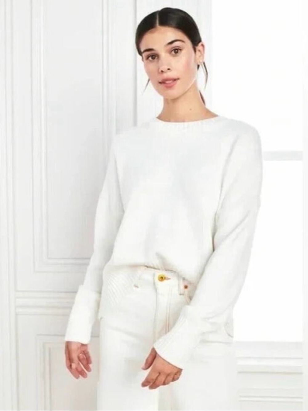 Quince White Women's boyfriend Crewneck Sweater